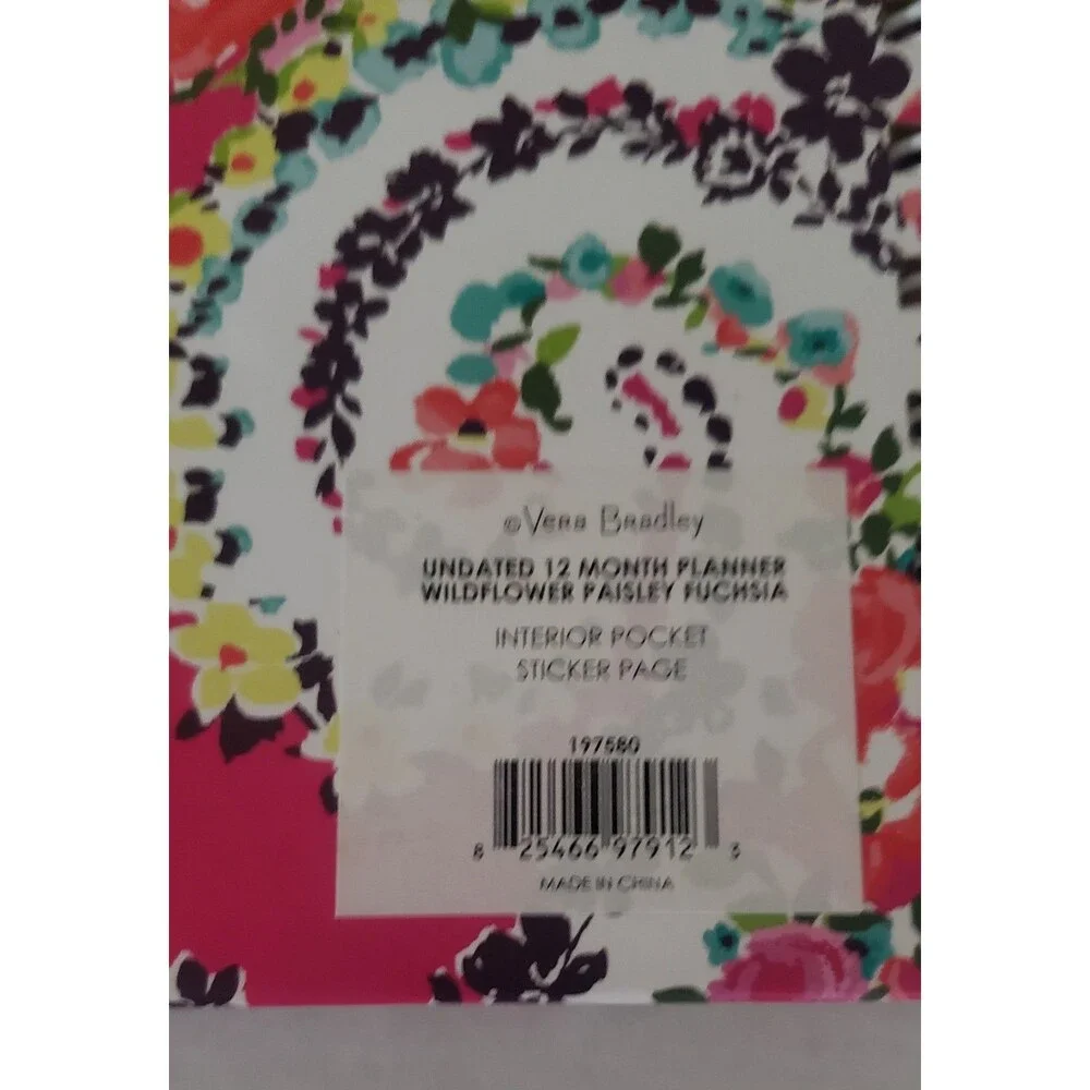 VERA BRADLEY Undated 12 Month Planner Wildflower Paisley Fuchsia Stickers Pink